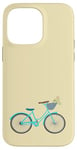 Coque pour iPhone 14 Pro Max Vélo rétro bleu pour fille avec panier de fleurs