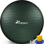 TRESKO® Ballon de Gymnastique | Anti-éclatement | Boule d'assise | Balle de Yoga | Balles d'exercices Fitness | 300 kg | avec Pompe à air, Vert émeraude, 85cm