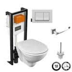 Pack WC suspendu sans bride JACOB DELAFON Rodin+ + porte-balai + porte-rouleau Eo Moderne