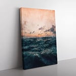 Big Box Art Ocean Beneath a Peach Sky Painting Canvas Wall Art Print Ready to Hang Picture, 76 x 50 cm (30 x 20 Inch), Beige, Blue, Teal, Grey, Brown