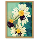 Abstract Illustration Daisy Blossoms Flowers Painting Artwork Framed Wall Art Print A4