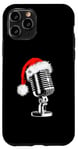 Coque pour iPhone 11 Pro Bonnet de Père Noël avec microphone - Style vintage - Karaoké - Amoureux de Noël