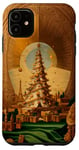 Coque pour iPhone 11 Sapin de Noël doré avec tour Eiffel