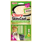 INABA Churu Skin & Coat - Friandises pour Chats en Purée au Poulet et Pétoncle - Oméga 3 & 6 et Taurine - Snacks pour Félins, Texture Onctueuse - Nourriture pour Chats, Peau & Pelage - 4 Tubes x 14g