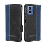 MAMA MOUTH For Motorola Moto G34 Phone Case, Magnetic Flip Leather Wallet Book Premium Case, Slim TPU Bumper Silicone Folio Stand Moto G34 Cover, Shockproof Protective Case for Moto G34 Blue Black