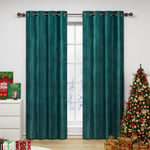 WOLTU Lot de 2 Rideaux Draperies Thermique à Oeillets Rideau Opaque Occultant en Velours Décoration de Fenêtre pour Chambre Vert foncé, 140x245 cm