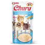 INABA Churu - Friandises pour Chats en Purée au Thon et Pétoncle - Délicieux Snacks pour Félins - Texture Lisse et Onctueuse - Nourriture pour Chats - 4 Tubes x 14g