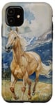 Coque pour iPhone 11 Aquarelle Running Palamino Horse in Meadow