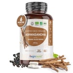 Organic Ashwagandha - 180 Ashwagandha powder capsules - black pepper - Vegan