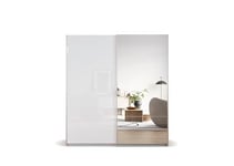 Rauch Meuble Subito coulissante Verre Blanc kit d'accessoires de Base 2 tringles à Linge, 2 étagères LxHxP 181x197x61 cm, Chêne Sonoma avec 1 Porte Miroir | 1 Porte vitrée, Largeur 181 cm