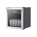 Russell Hobbs Mini Fridge 12 Bottle/46L Freestanding Stainless Steel Table Top Mini Beer & Wine Fridge, LED Light with Glass Door RHGWC3SS