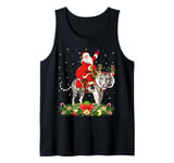 Xmas Decor Lights Funny Santa Riding White Tiger Christmas Tank Top