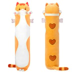 Mewaii Mignon Chat en Peluche Coussin Long Oreiller d'animaux Poupée Jouets Kawaii Moelleux Confort Oreiller en Peluche pour Cadeau pour Les Enfants de 3 Ans et Plus(90CM,Le Chat Orange)