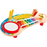 Jouet Hape - Plateau Ensemble d'Instruments en Bois - Xylophone, Tambour, Cymbale, Set de 4 Pièces - Jouet pour Enfant à partir de 2 ans - Instruments de Musique pour Enfants