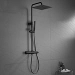 Colonne Douche Noir Avec 38 ° C Mitigeur Thermostatique Colonne Douche Pour Baignoire, Ensemble De Douche Avec Douchette Pommeau Douche Noir 25X25Cm[ADP2206513]