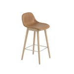 Muuto Fiber barstool with backrest Leather cognac, oak legs, high