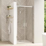 Porte de douche 2 pivotants à 180° smart design largeur 90 cm hauteur 2,05 m profilé blanc verre 6mm anti calcaire transparent fabriqué en France