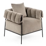 MEUBLE COSY Fauteuil Salon Chaise de Canapé de Loisirs pour Chambre avec Assise Épais Dossier Coussin Accoudoirs en Velours Côtelé Taupe Clair