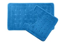 Emma Barclay Orkney - Crosshatch 2 Pc Bath Set in Blue - Mat 45x75cm/ Pedestal 45x45cm