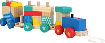 Small Foot- Train encastrer, Jouet à Tirer avec des Roues en Bois, Set de 23 pièces avec des Briques colorées, 11128, Multicolore