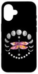 Coque pour iPhone 16 Rose Libellule Floral Phases de Lune Lunaire Spirituelle Wiccan