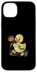 Coque pour iPhone 14 Plus Caneton jaune mignon avec fleur pour enfants