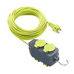 Masterplug Câble rallonge avec 2 Prises 15 m, rallonge Schuko, Extension électrique pour extérieur IP44, Vert