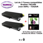 2 Toners compatibles TN3280 pour imprimante Brother DCP 8070D, 8085DN, 8890DW +20f A6 brillants - T3AZUR