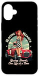 iPhone 16 Plus Racing Hearts, One Lap At A Time Pinup Case