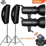 UK 2*Godox SK300II 300W 2.4G Studio Flash+35*160cm softbox+2m stand+Xpro trigger