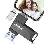 Cle USB pour Phone,Levida Clé USB 256 go,Photo Stick,4 en 1 Clef USB 3.0,USB Stick pour iOS/Smartphone/Pad/PC(Mémoire Mobile,Sauvegarde Automatique et Transfert Photos),Noir Clair