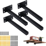 4 Pcs Equerre Etagere Murale Étagère Fixation Invisible pour Chambre Cuisine Atelier avec Vis Noir - 15cm