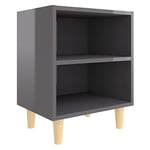 vidaXL Table de Chevet avec Pieds en Bois, Armoire de Lit, Table de Nuit, Meuble de Chambre à Coucher Maison Intérieur, Industriel, Gris Brillant