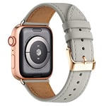 QAZNZ Leather Straps for Apple Watch 44mm 45mm 49mm 42mm 46mm, Men Women Replacement Genuine Leather Strap Series 10 9 8 7 6 5 4 3 2 1 & iWatch SE,Ultra Ultra 2 (44mm Light gray/Rose gold)