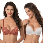 Curve Muse Soutien-Gorge Push-up Taille Plus à Armatures pour Femmes Ajouter 1 Bonnet et Demi en Dentelle-Paquet de 2-Crème, Rouille-85F