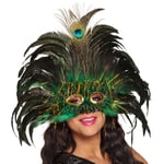 Boland 00265 Masque pour les yeux Peacock Queen avec paillettes, plumes et guirlandes, costume de carnaval, fête à thème, bal masqué, vert/noir