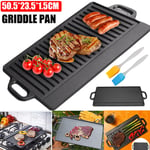 Large Non Stick Cast Iron Griddle Pan Skillet Cooking Plate Hob Stove BBQ Grill