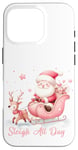 Coque pour iPhone 16 Pro Père Noël rose clair traîneau neige renne neige hiver