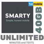 SMARTY UK Sim Card, UNLIMITED mins/texts, 40GB data for £10/month Pay As You Go