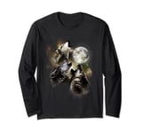 Three Wolves Howl at the Moon Wolf Lover Long Sleeve T-Shirt