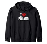 Funny Design Retro I Love Poland with a Red Heart Zip Hoodie