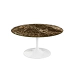 Knoll - Saarinen Round Table - Soffbord, Vitt underrede, skiva i matt brun Emperador marmor, H: 38, Ø 91 - Sohvapöydät - Eero Saarinen - Ruskea,Valkoinen - Metalli/Kivi