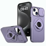 Rdyi6ba8 Coque Compatible avec iPhone 15, Cache-Objectif Coulissant, Protection Caméra Étui, avec Anneau Rotatif à 360° comme Support Housse pour iPhone 15-Violet