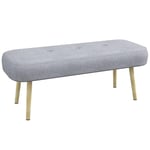 HOMCOM Banc de lit en Tissu rembourré avec Pieds en Acier Effet Bois, Banc pour entrée, Salon et Chambre à Coucher, 114x38x45cm, Gris