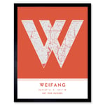 Weifang China City Map Modern Typography Stylish Letter Framed Word Wall Art Print Poster for Home Décor