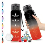 Vikaster Bouteille d'eau, Gourde Sport 1 Litre, sans BPA, Water Bottle Ouvrir en un Clic, Convient Pour la Gym, le Yoga, Camping, Randonnée, Noir Rouge