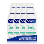 SANEX - Gel Douche Sans Savon Zéro% (0%) Peaux Normales - Sans Colorants - Formule respectueuse de la peau et contribuant au respect de l'environnement - 500 ml - Lot de 12