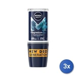 3x Nivea Déodorant Roll-On Homme 50 Ml. Magnésium Imperméable 83129