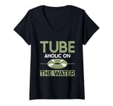 Womens Tube Aholic on the Water River Tubing V-Neck T-Shirt