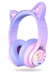 iClever Bluetooth Kids Headphones, BTH13 Cat Ear LED Light Up Kids Wireless Headphones, 50H Playtime, 74/85/94dB Volume Limiting Children Headphones with Microphone Over Ear for School/Tablet/PC